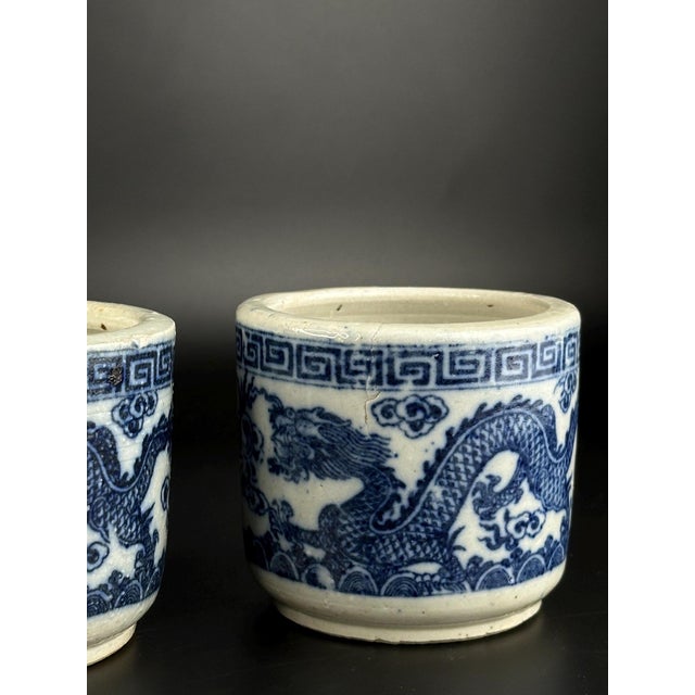 Vietnamese Late Nguyen Dynasty Hue Blue and White Porcelain Brush Pots with Fish, 19th Century, Set of 2 For Sale - Image 4 of 8