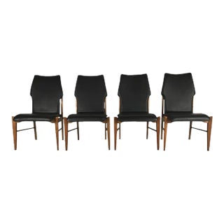 Set of 4 Lane First 1st Edition Arne Vodder Style Walnut and Vinyl Highback Dining Chairs For Sale