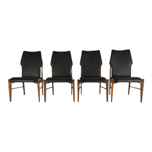Set of 4 Lane First 1st Edition Arne Vodder Style Walnut and Vinyl Highback Dining Chairs