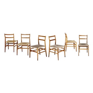 Mid-Century Modern Italian Straw and Wood Leggera Chairs by Gio Ponti for Cassina, 1960s, Set of 6 For Sale