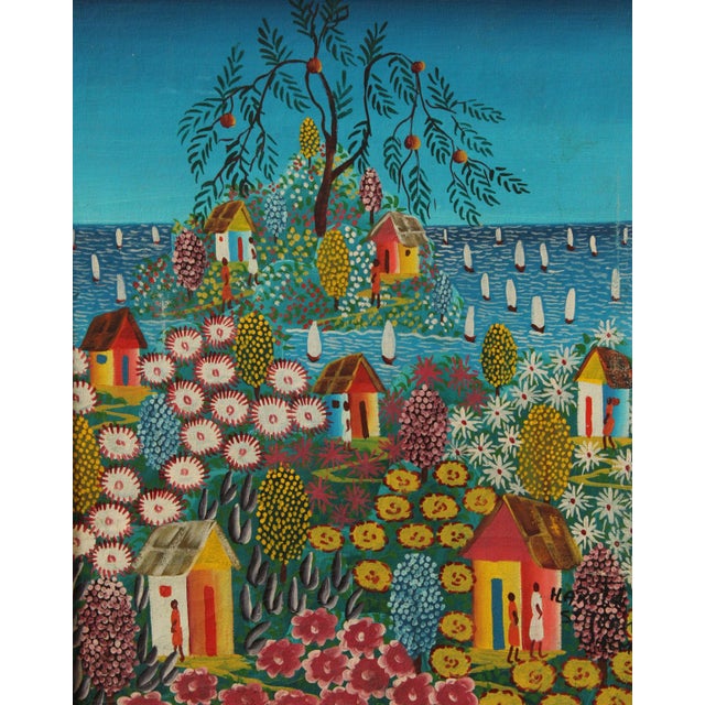 Harold St. Jean Haitian Seaside Village Oil Painting For Sale - Image 9 of 12