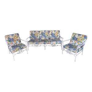 1970s Palm Beach Regency Wrought Iron Patio Set - Sofa and 2 Arm Chairs