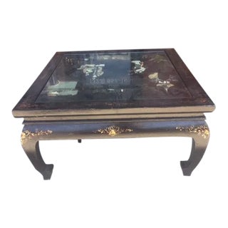 1920s Square Chinese Carved Scene Coffee Table For Sale