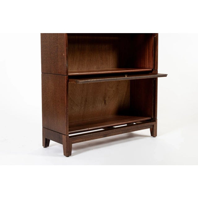 Brown Antique English Tall Stepback Oak Wood Barrister Bookcase Cabinet For Sale - Image 8 of 11