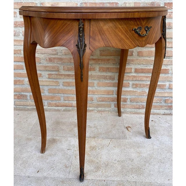 French Demi Lune Folding Card or Console Table with Baize Top, 1900s For Sale - Image 11 of 18