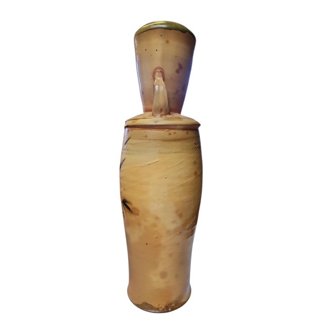 Beautiful tall studio pottery chimney vase in excellent condition. Bears cross in circle chop mark indicative of Scott...