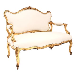 Antique French Carved Gilt Wood Settee, 1890 For Sale
