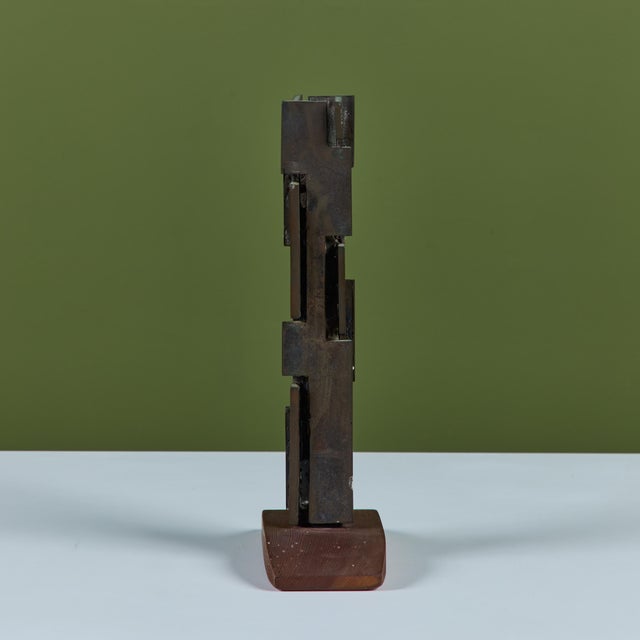 Wood Bronze Mounted Brutalist Sculpture For Sale - Image 7 of 11