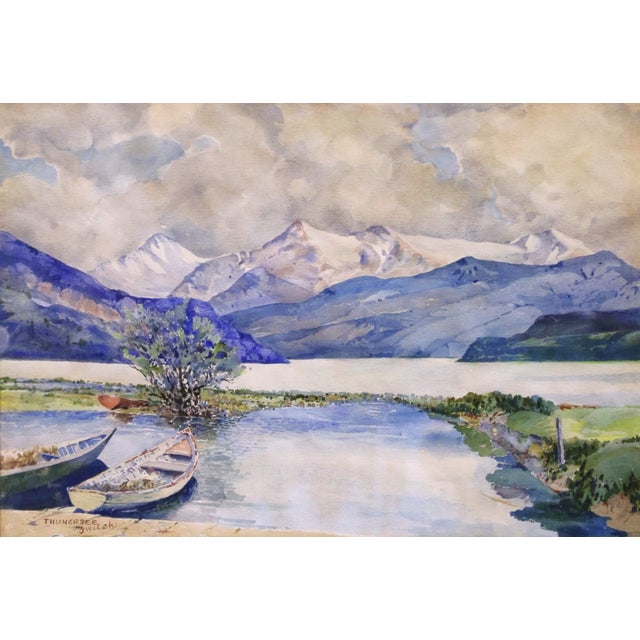 Blue Mid-Century Pair of European Landscape Watercolors Signed Walch, Framed For Sale - Image 8 of 18