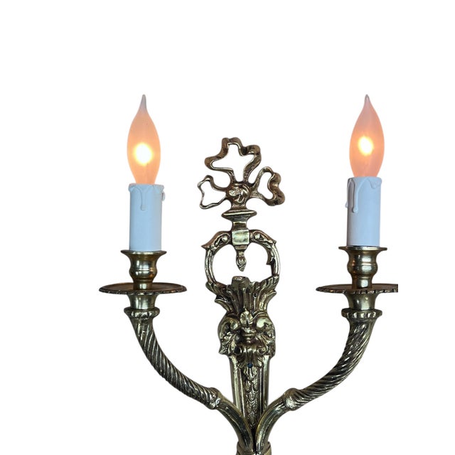 Baroque Pair 1910s Panel Mounted Wall Sconces in Heavy Cast Brass #2594 For Sale - Image 3 of 7