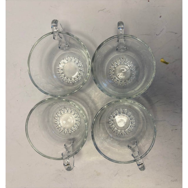 Mid-Century Modern Mid-Century Pressed Glass Daisy Snack Set | Four Plates With 4 Cups Mid-Century Modern / Hollywood Regency For Sale - Image 3 of 9