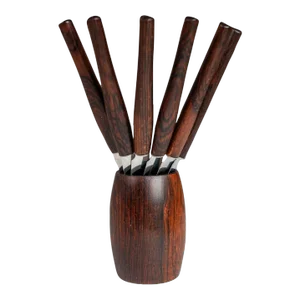 Set of 6 Danish Modern Serving Knives With Solid Rosewood Holder by Rostfrei Solingen, Germany, Circa 1970's