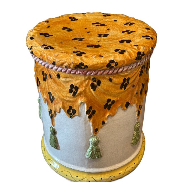 1970s 1970's Italian Majolica Trompe l'Oeil Leopard Swag Garden Stool For Sale - Image 5 of 5