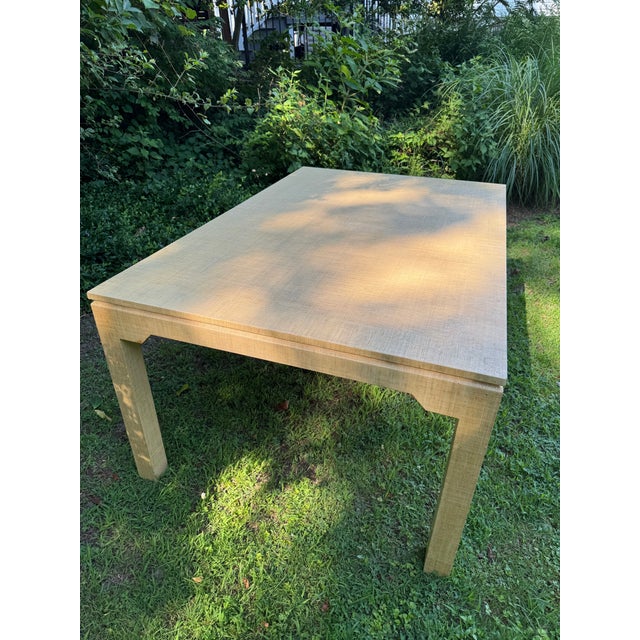 Vintage Mid Century Lacquered Grasscloth Dining Table With Extension Leaves For Sale - Image 4 of 9