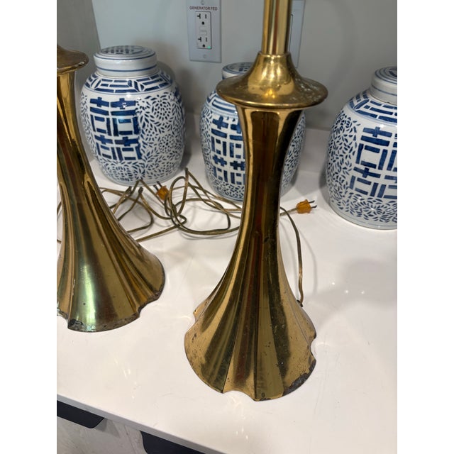 70s Vintage Brass Flared Trumpet Table Lamps Attributed to Tony Paul - A Pair For Sale - Image 11 of 12
