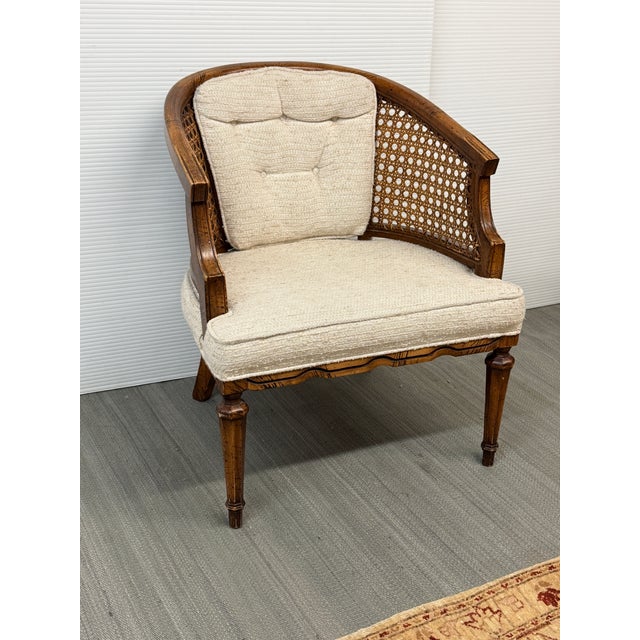 French Louis XVI Style Cane Barrel-Back Bergère Armchair, Vintage For Sale - Image 9 of 12