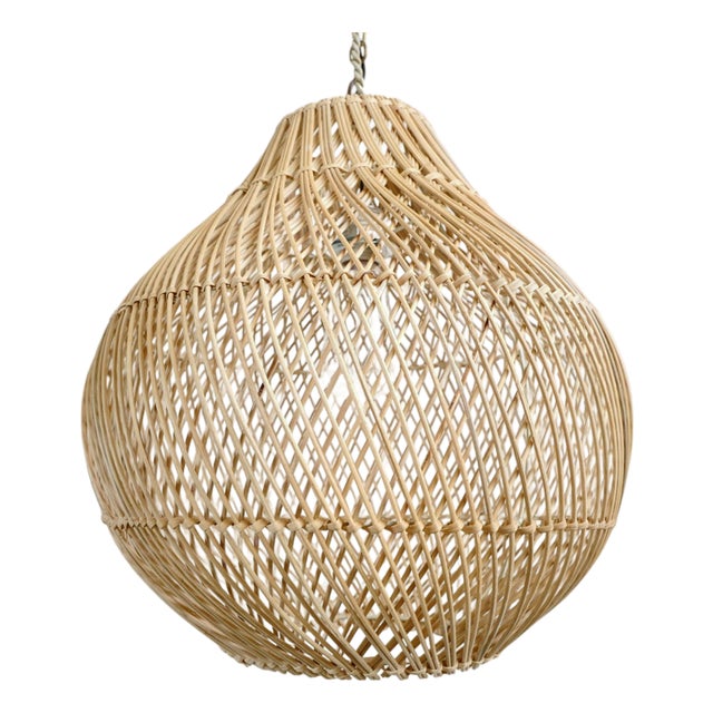 Natural Wicker Coastal Contemporary Bawang Pendant Light Medium For Sale