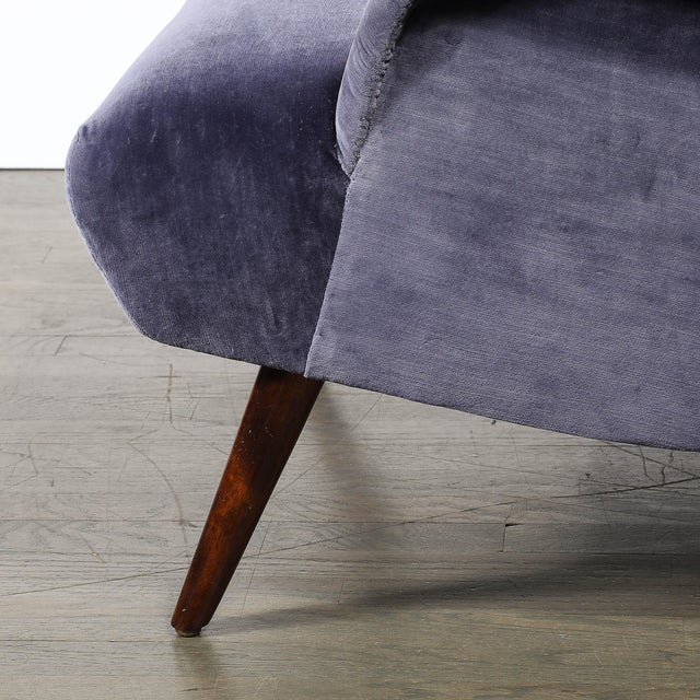 1960s Mid-Century Lounge Chair & Ottoman in Aubergine Velvet & Tapered Walnut Supports For Sale - Image 5 of 17