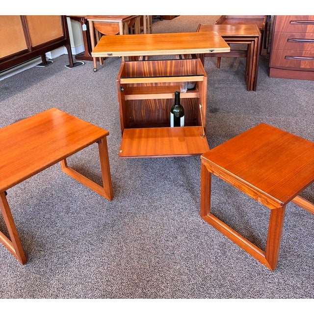 Mid Century Modern Teak Modular Swivel-Top Coffee or Games Table With Mini-Bar and Nesting Tables by McIntosh c.1960 For Sale - Image 10 of 17