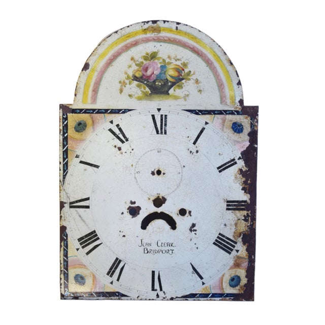 English Antique Hand-Painted English John Cleak Floral Clock Face For Sale - Image 3 of 8