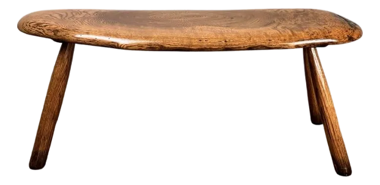 Vintage Hand Made Oak Wabi Sabi Bench Signed Neil Panyik | Chairish