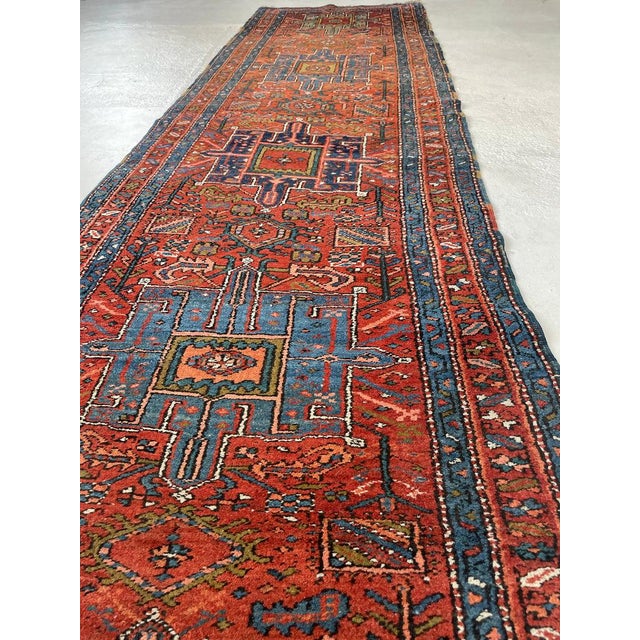 1920s Antique Heriz Tribal Runner in Sunset Hues Rug 3 x 11.6 For Sale - Image 5 of 10