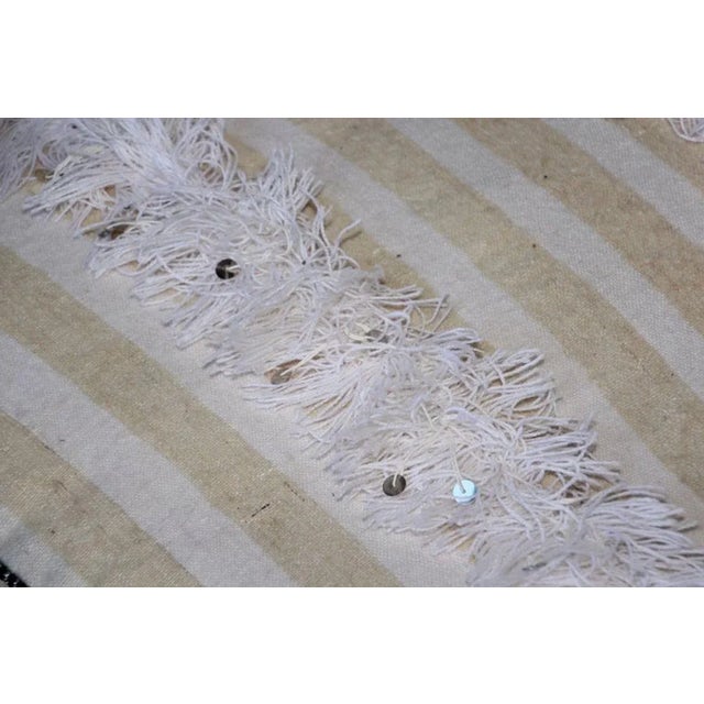 Metal Moroccan Floor Pillow Bohemian Pouf With Silver Sequins and Long Fringes For Sale - Image 7 of 13