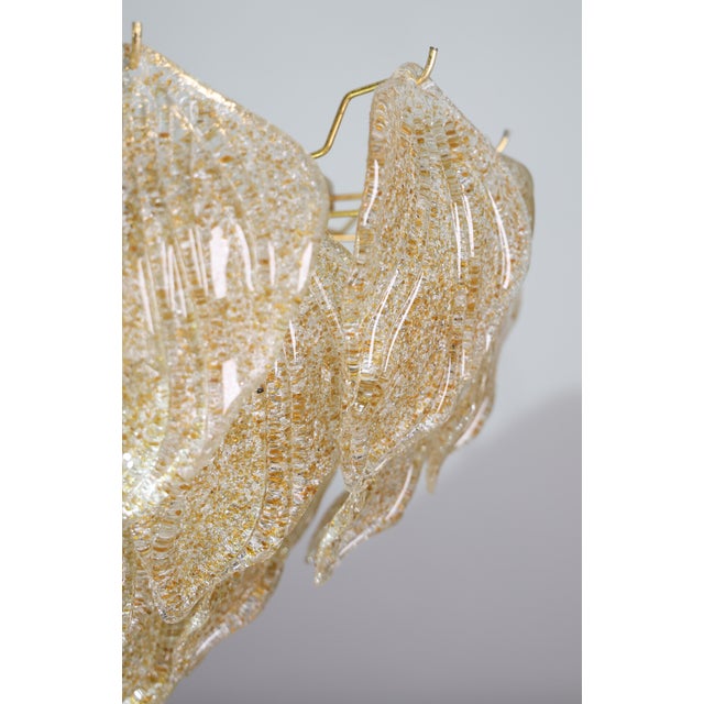 1980s Italian Amazing Large Murano Glass Gold Leaves Chandelier For Sale - Image 10 of 14