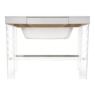 Vintage Lucite & Mirrored Bar With White Laminate Top by Luigi Bardini For Sale