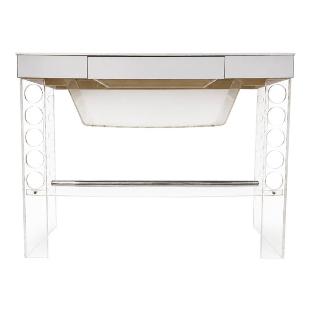 Vintage Lucite & Mirrored Bar With White Laminate Top by Luigi Bardini For Sale