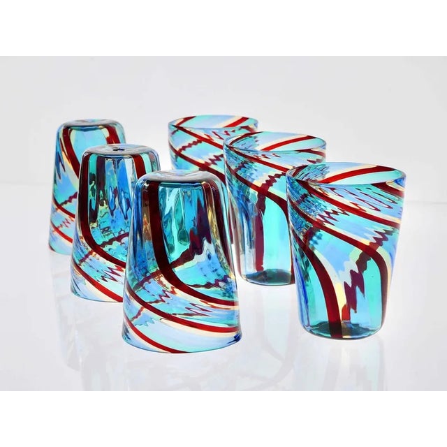 Aqua Murano Art Glass Tumblers by Silvio Piattelli, Set of 6 For Sale - Image 8 of 13