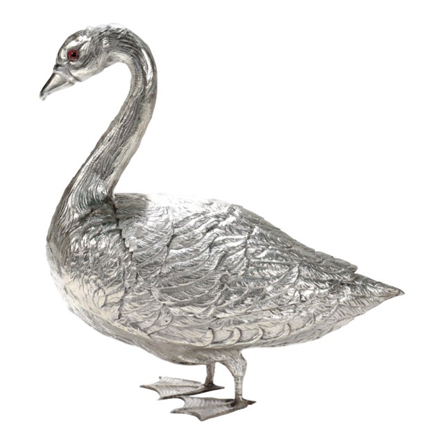 Figural Alpaca 'Silver' Swan Flower Holder or Centerpiece for the Table For Sale