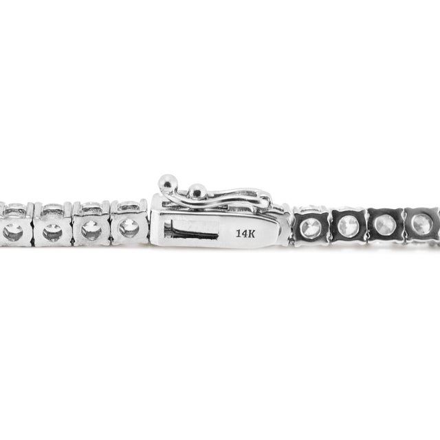Metal 14k White Gold 14.44ct Round Diamond 4 Prongs Matinee Chain Tennis Necklace For Sale - Image 7 of 8
