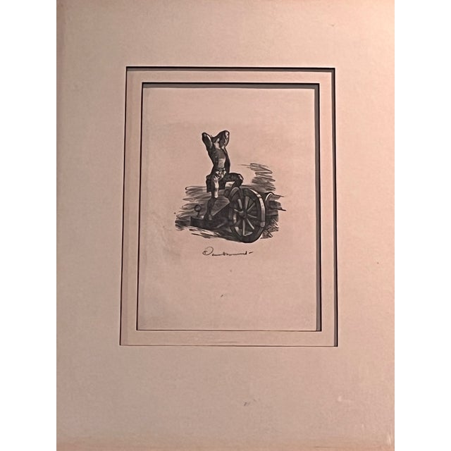 Mid 20th Century Vintage Mid Century Wood Engraving Cannon Soldier Signed Dan Browne 16.5x14 For Sale - Image 5 of 8