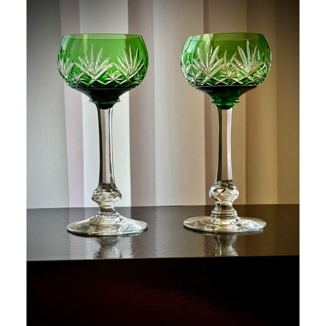 1920s Green Massenet Crystal Hock Glasses by Saint-Louis, 1920, Set of 2 For Sale - Image 5 of 16