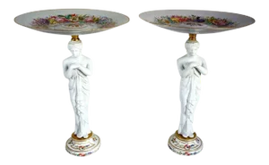 French Sevres Style Porcelain & Parian Figural Compotes - A Pair