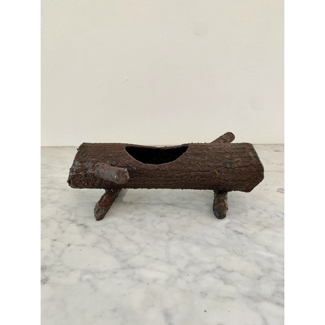 Metal Mid-Century Cast Iron Faux Bois Log Planter For Sale - Image 7 of 14
