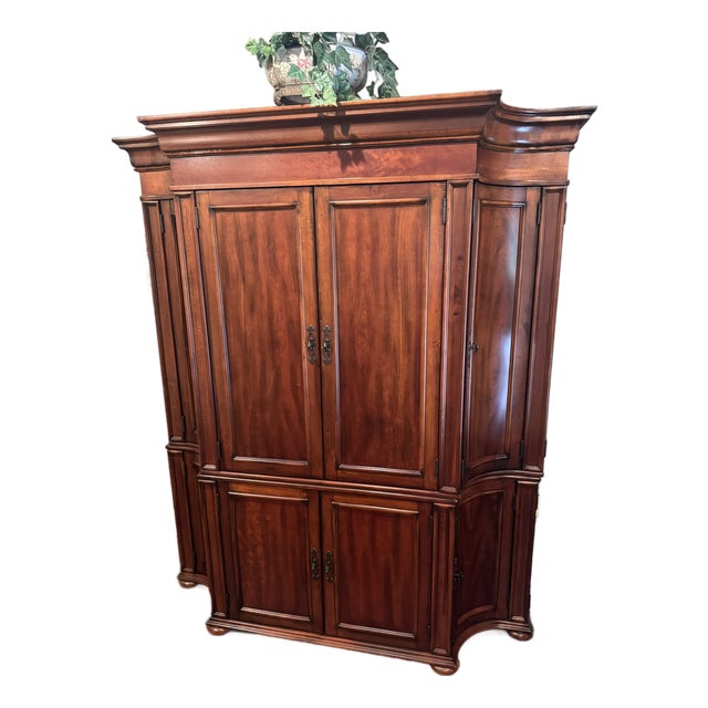 Elegant Solid Wood Entertainment Armoire / Tv Cabinet – Traditional Luxury Media Cabinet With Curved Side Storage For Sale
