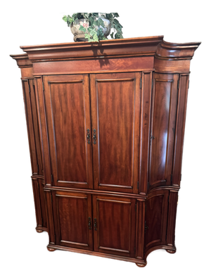 Elegant Solid Wood Entertainment Armoire / Tv Cabinet – Traditional Luxury Media Cabinet With Curved Side Storage