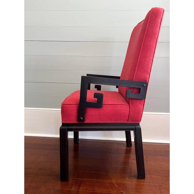 Michael Taylor Mid 20th Century Michael Taylor Ebonized Mahogany Greek Key Arm Chair For Sale - Image 4 of 6