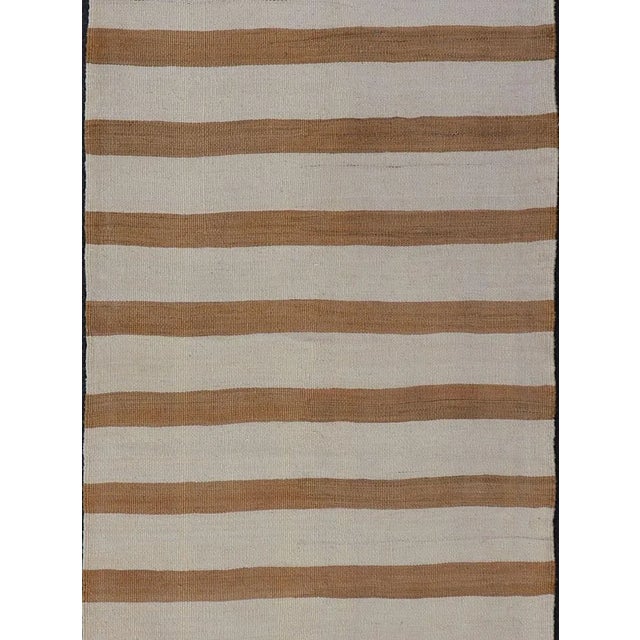 Mid 20th Century Mid 20th Century Vintage Turkish Kilim Rug With Horizontal Stripes in Light Brown and Cream For Sale - Image 5 of 11