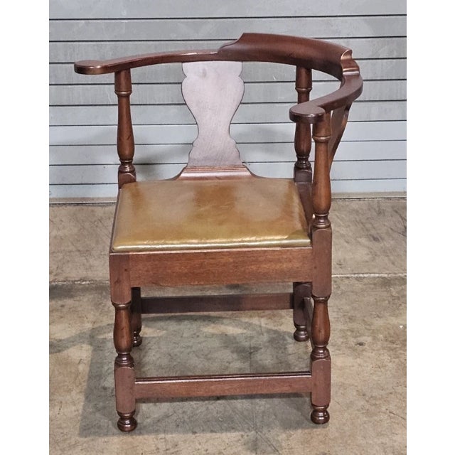 Kittinger Late 20th Century Kittinger Colonial Williamsburg Mahogany Corner Chair Leather Seat Cw 136 For Sale - Image 4 of 10