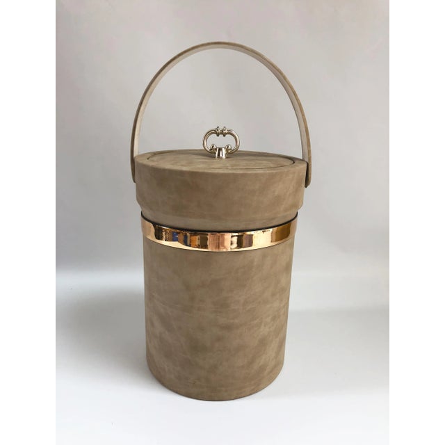 Metal Vintage Faux Leather Handled Hollywood Regency Ice Bucket For Sale - Image 7 of 8