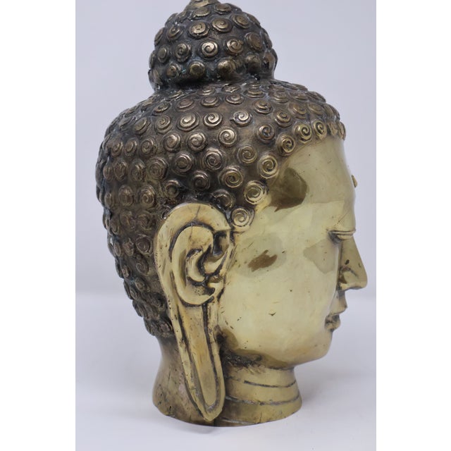 Chinoiserie Attributed Early 20th Century Southeast Asian Hollow Cast Brass Buddha Head Sculpture - Retained Clay Core - 11"h For Sale - Image 3 of 18