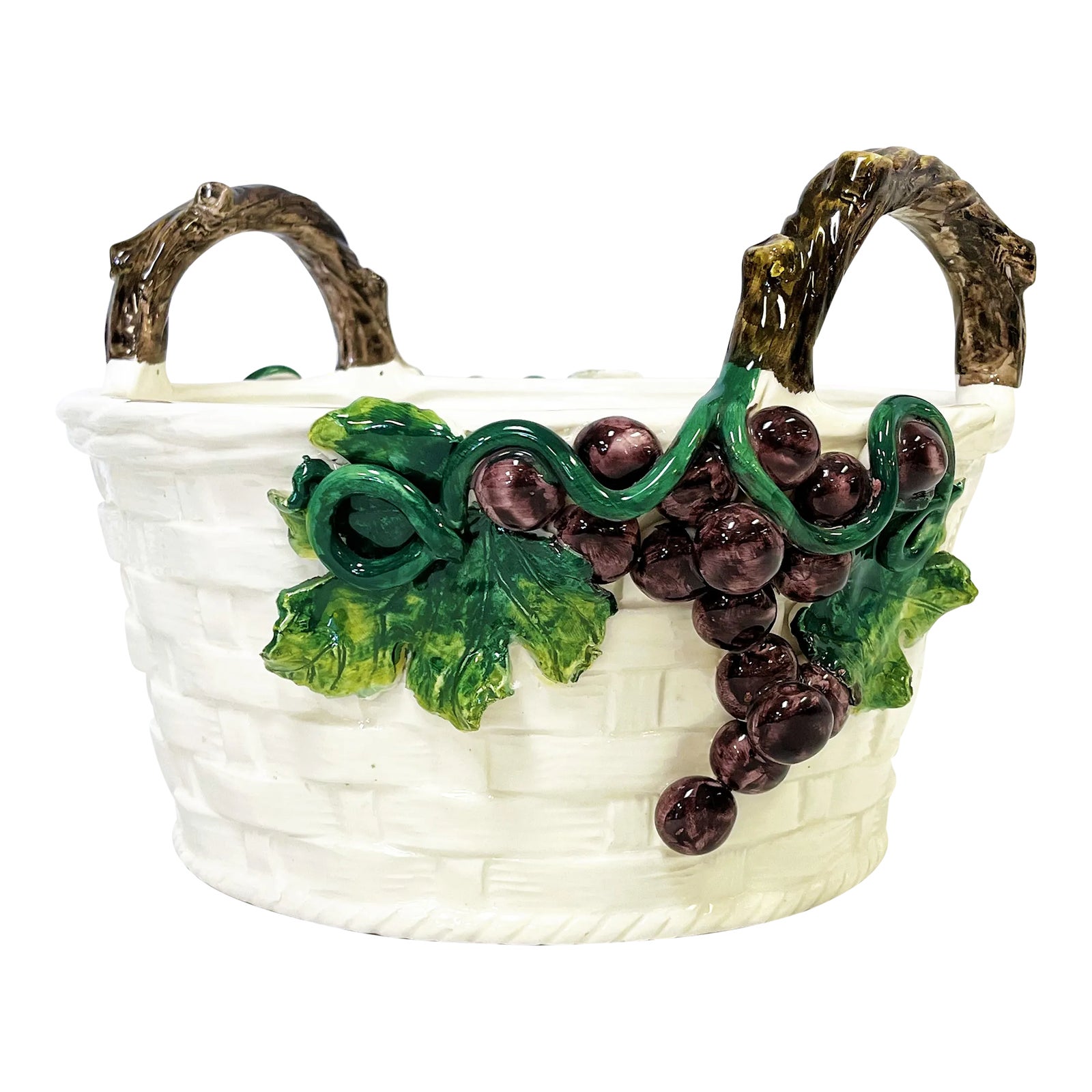 Vintage Intrada Italy Ceramic Grape Bowl With Faux Bois Handles Chairish