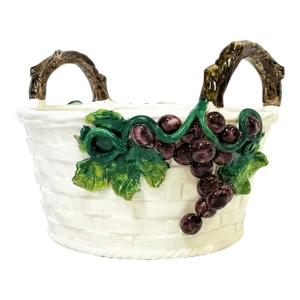 Vintage Intrada Italy Ceramic Grape Bowl With Faux Bois Handles