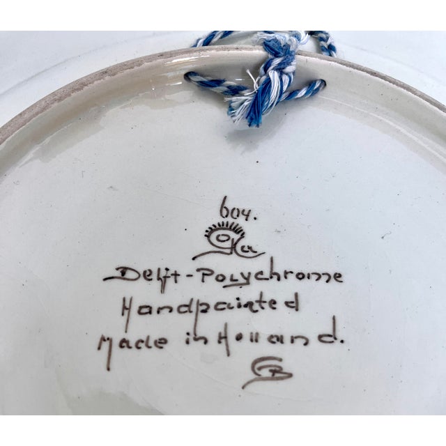 Vintage Hand Painted Delft Polychrome Scalloped Wall Plate For Sale - Image 9 of 10