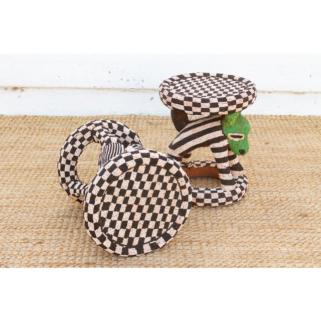 Pair of Vintage Beaded Bamileke Leopard Stools For Sale - Image 10 of 10