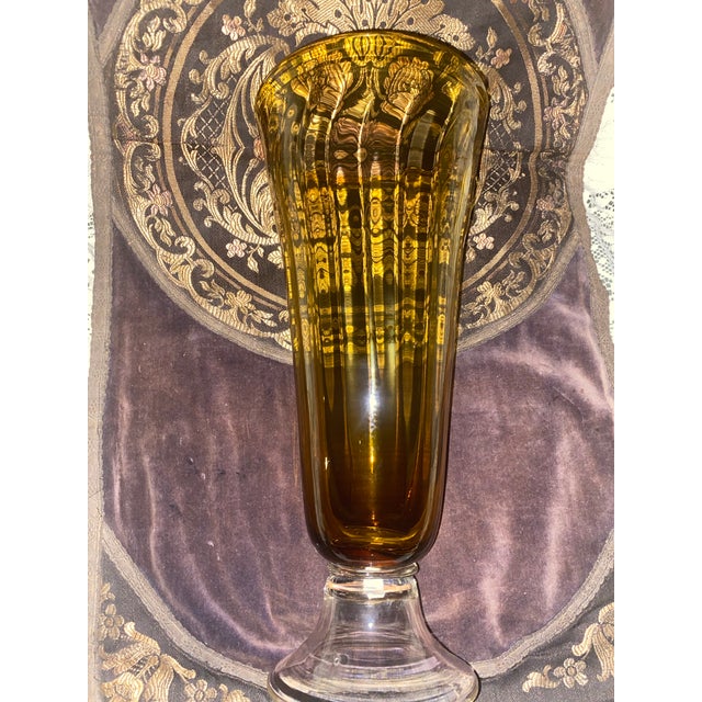 Mid 20th Century Amber Glass Vase. Vintage 1950s Pedestal Amber Glass Vase, Made in England For Sale - Image 5 of 12