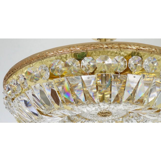 1960's Austrian Regency Gold Plate Framed Cut Lead Crystal Ceiling Flush Mount/ Plafonnier Lighting Fixture by Palme & Walter For Sale In Miami - Image 6 of 18